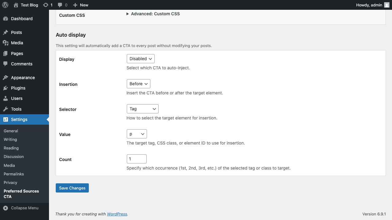 Configuring the auto display settings