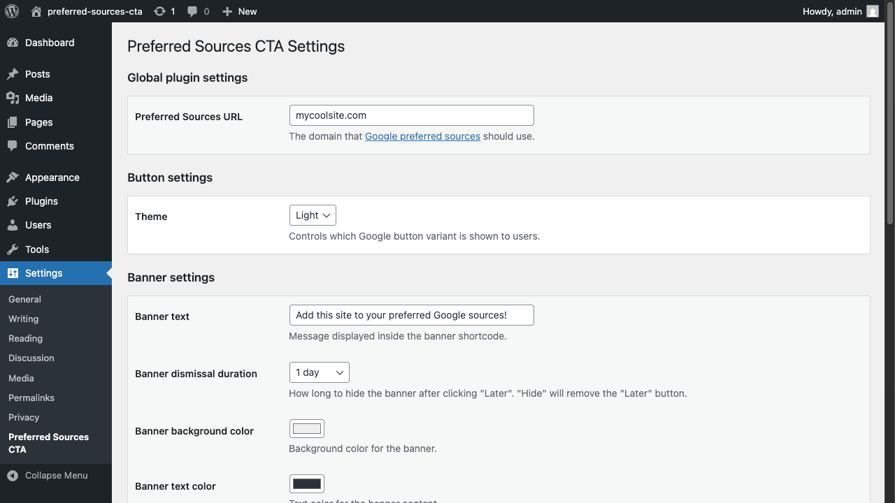 preferred sources cta settings